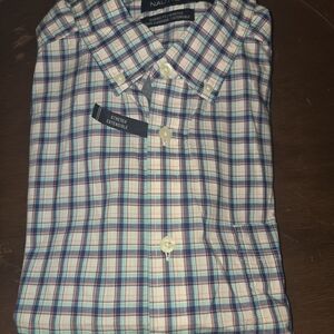 Nautica Plaid Button-Down Shirt in Blue, White & Pink